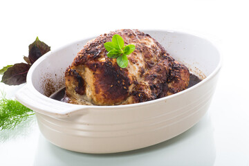 juicy pork neck, baked meat with spices