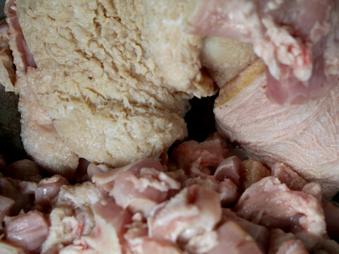 Stomach or belly part of buffalo as raw meat, selective focus
