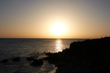 Sunset at Cala El Frailecillo in the Calas de Roche de Conil de la Frontera. Cadiz Andalusia. Spain