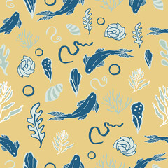 seamless pattern with fish, vector, hand drawing