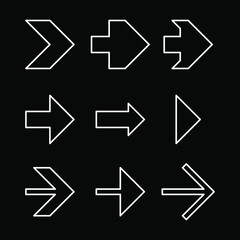 Set of white vector hollow arrowheads. Vector illustration. Design elements for prints, web, pattern, flowchart and info graphics