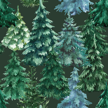 Watercolor Christmas trees, seamless pattern