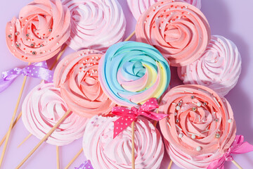 bright colored handmade meringue candies.