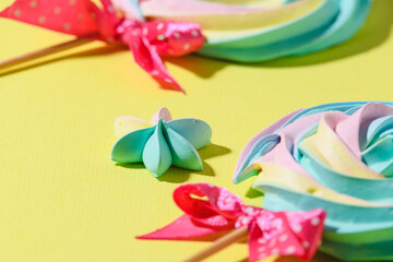 bright colored handmade meringue candies.
