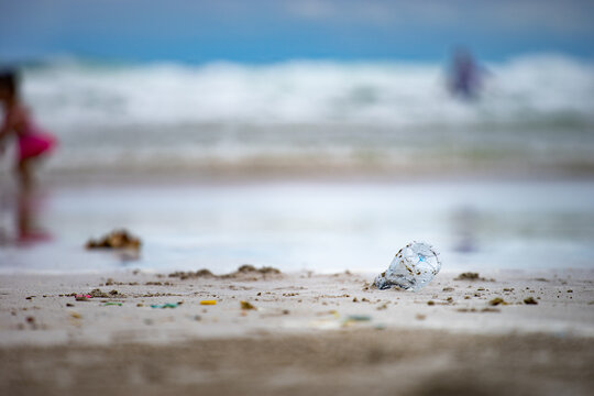 Select focus imege plastic bottles waste that are left on the beach are the crises that the world is facing with the management of plastic waste.