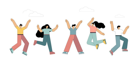 Jumping business people. Happy people. Flat style