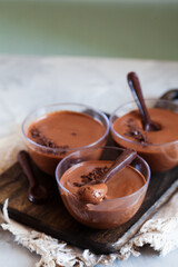 Chocolate low calorie mousse in portion glasses