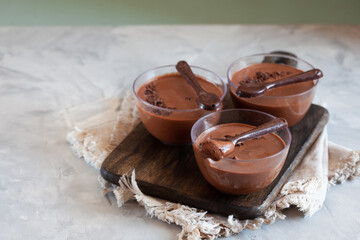 Chocolate low calorie mousse in portion glasses