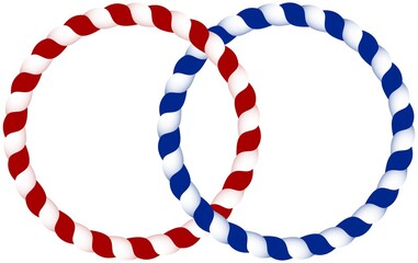 Obraz premium Verschlungenes Nautisches Seil oder Kordel in rot und blau als Vektorauf einem isolierten weißen Hintergrund.