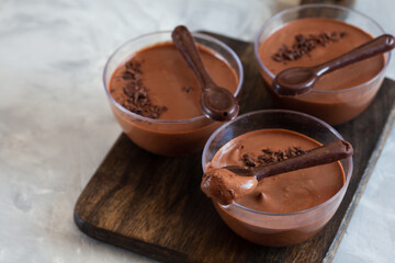 Chocolate low calorie mousse in portion glasses