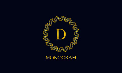 Exquisite round monogram with the letter D. Spectacular calligraphic logo design business sign, restaurant, royalty, boutique, cafe, hotel.
