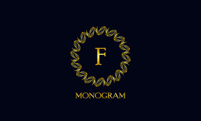 Exquisite round monogram with the letter F. Spectacular calligraphic logo design business sign, restaurant, royalty, boutique, cafe, hotel.