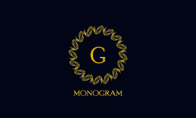 Exquisite round monogram with the letter G. Spectacular calligraphic logo design business sign, restaurant, royalty, boutique, cafe, hotel.