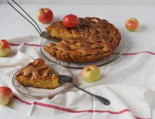 Homemade apple pie or biscuit on a white plate.