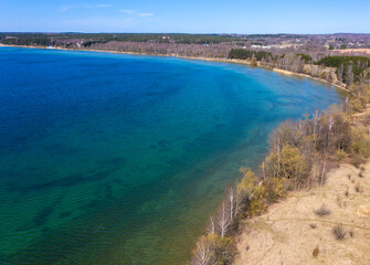 Fototapeta na wymiar Aerial view of spring landscape lake. Lake Naroch, Minsk region, Belarus