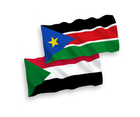 Flags of Republic of South Sudan and Sudan on a white background