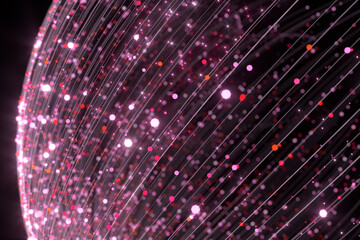 Glowing pink particles with trails, 3d rendering.