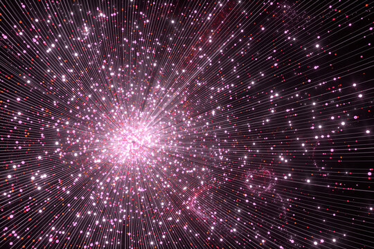 Glowing Pink Particles With Trails, 3d Rendering.