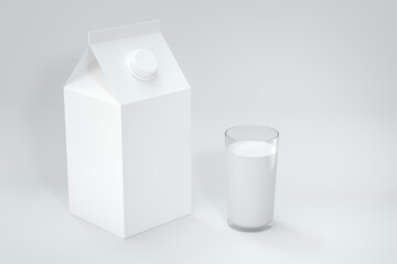 Milk box and a cup of milk, 3d rendering.
