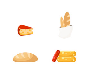 Cheese and bread flat color vector objects set