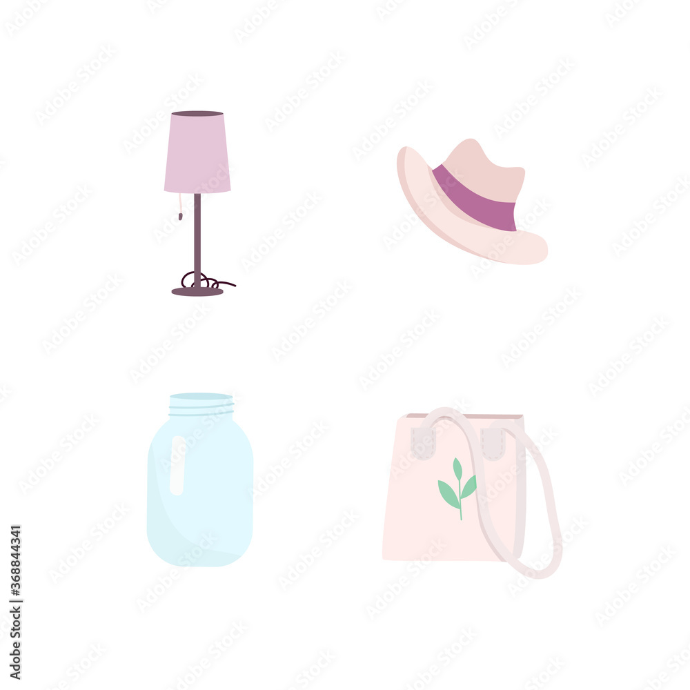 Poster reusable products flat color vector objects set