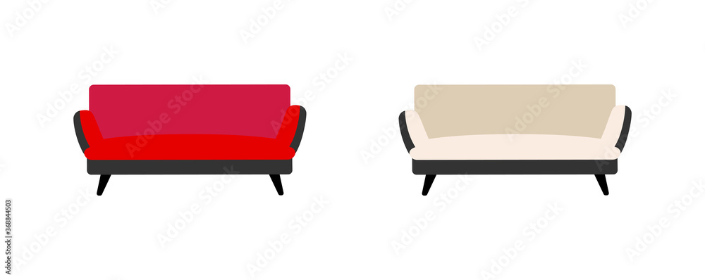 Poster sofa flat color vector objects set. couch.