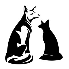 beautiful sitting fox black and white vector outine and silhouette design set