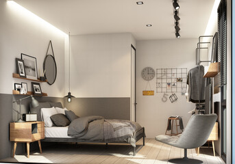 Bedroom interior modern natural style 3d rendering