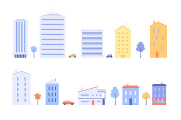Different modern flat buildings vector illustration