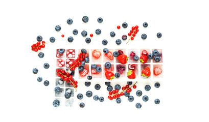 Frozen products from fruits and berries for home cooking on white background.