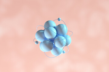 Atom spheres with pink organic background, 3d rendering.