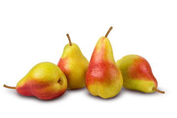 Four ripe red yellow pears isolated on a white background with clipping path.
