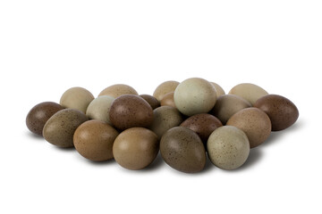 Fototapeta na wymiar A bunch of quail eggs isolated on a white background. Clipping path included.