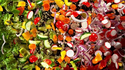 Freeze motion of flying fresh vegetable mix
