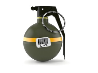 Hand grenade with barcode sticker