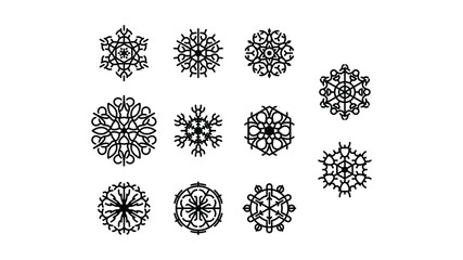 Set Black Colleciton Line Snowflake Doodle Winter Decoration Elements Vector Design Style