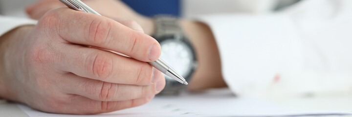 Businessman sign contract. Business education concept. Office work closeup