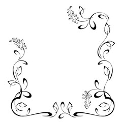 frame 52. unique decorative frame with stylized flowers on stems with leaflets and curls in black lines on a white background