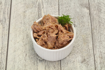 Canned tuna fish in the bowl