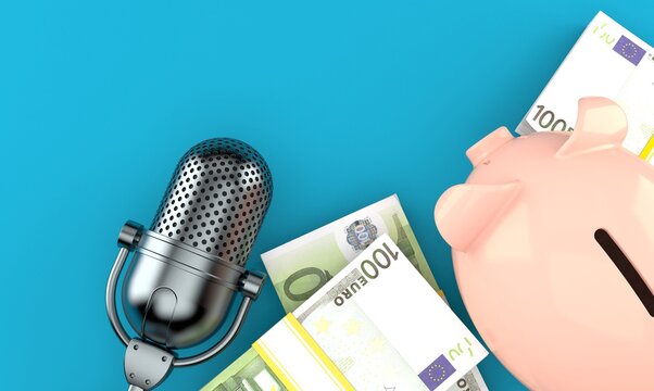 Radio microphone with piggy bank and euro currency