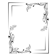 frame 53. decorative symmetrical frame with a stylized flowers, with leaves and vignettes in black lines on a white background