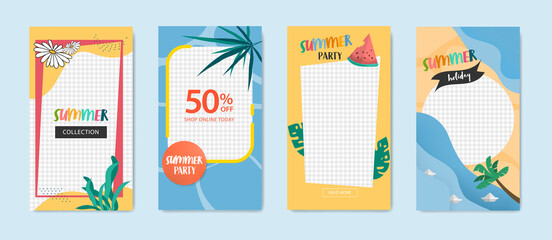 Naklejka premium Summer party and holiday vibes stories template collection vector design. 