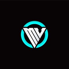 M V initial logo modern triangle with circle