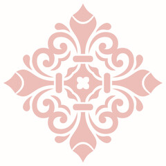 Oriental vector pattern with pink arabesques and floral elements. Traditional classic ornament with pink and white pattern. Vintage pattern with arabesques