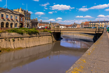 A view along the River Nene in Wisbech, Cambridgeshire in the summertime