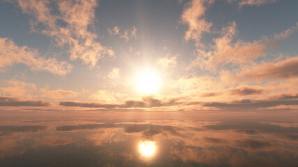 Fototapeta na wymiar sunset calmly sea sun ray 3d rendering