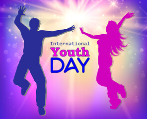 International youth day, 12 august, background, multicolor, vector, guy and girl, graphic, modern, concept for your design.