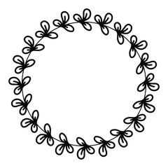 Three Clover Leaf Circle Vector Floral Design Card. Cute flower branch with leaves wreath. Greeting, wedding invite template. Round frame border for lovely quote. Tender copy space, picture frame