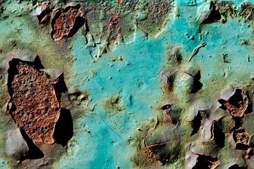 Fototapeta Stara farba olejna odpryskuje z bramy ukazując rdze  obraz