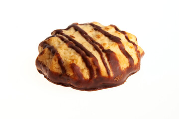 Chocolate biscuit isolated on white background. Butter cookie with chocolate flavor 
